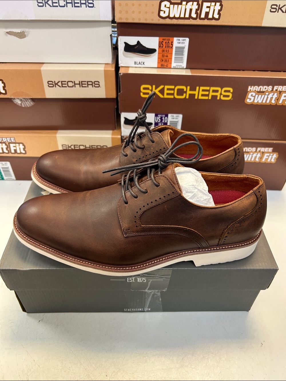 Stacy Adam’s Men's Size 10.5 Brown Leather Derby Shoes with White Sole 0547
